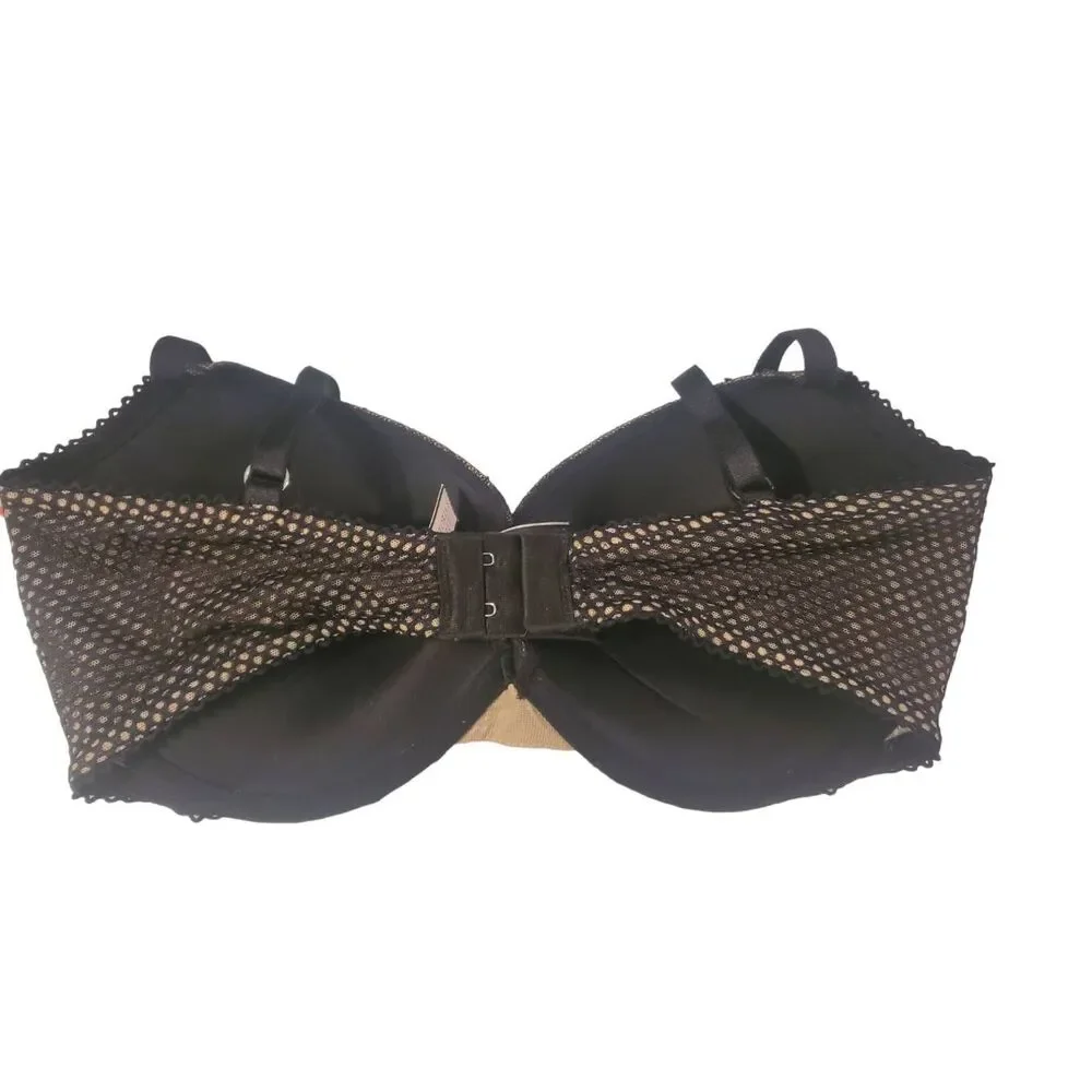 NWT Victoria Secret Very Sexy Push-Up Bra Size 34DD Black Lace Over Nude.